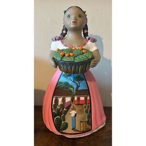 Vintage original NAVARRO Lupita Mexican Ceramic Doll With cactus basket